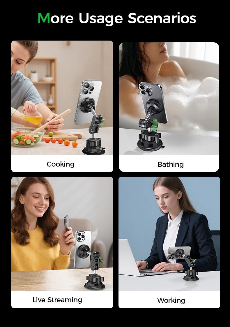 MAGIC JOHN Universal Car Phone Mount 360 Adjustable Strong Suction Easy Install