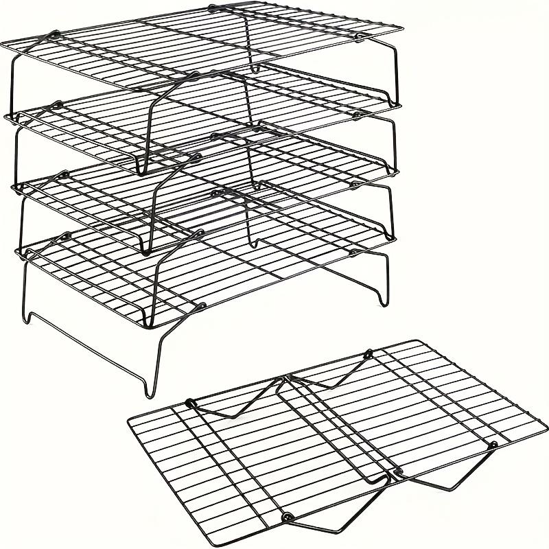 5-piece 5-tier heavy-duty foldable baking cooling rack - cast iron stackable rack, even heat dissipation, space-saving black rack, suitable for cookies, cakes, muffins, pies; compatible with countertop ovens, convection ovens and traditional ovens