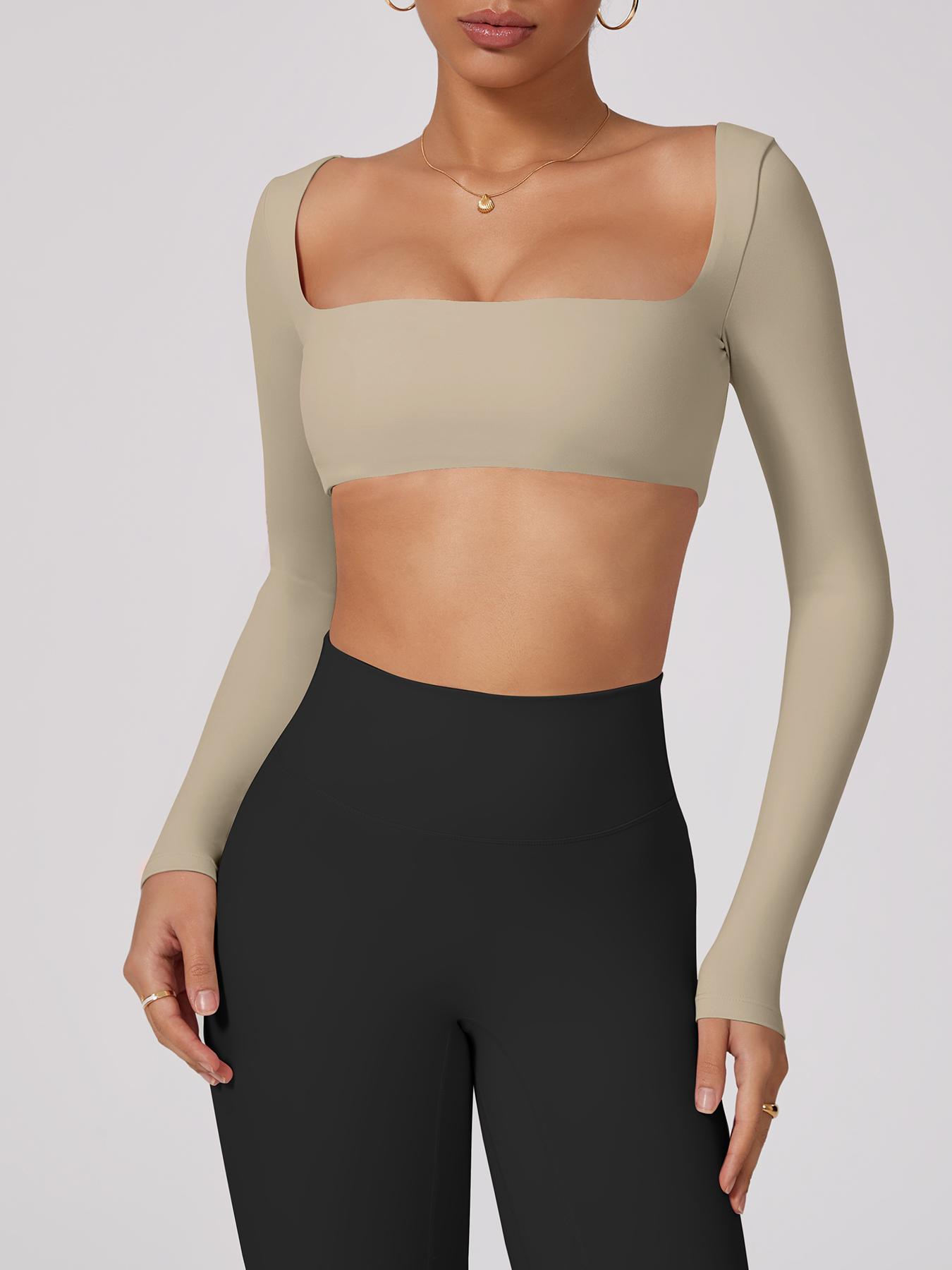 Women's Fashion Sport Top Athletic Style Activewear Square Neck Long Sleeve Short Crop High Elastic Comfortable Breathable Gym Training Running Outdoor Cycling