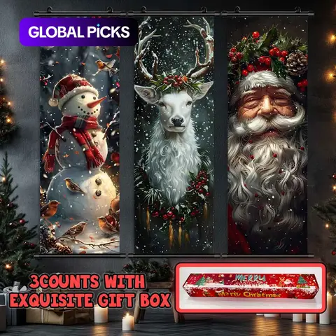 3-Piece Christmas Wall Art Set, Cute Snowman & Santa Claus Posters, Modern Home Decor, Waterproof HD Prints, Canvas Pictures, Gift Box Included #GLOBAL PICKS