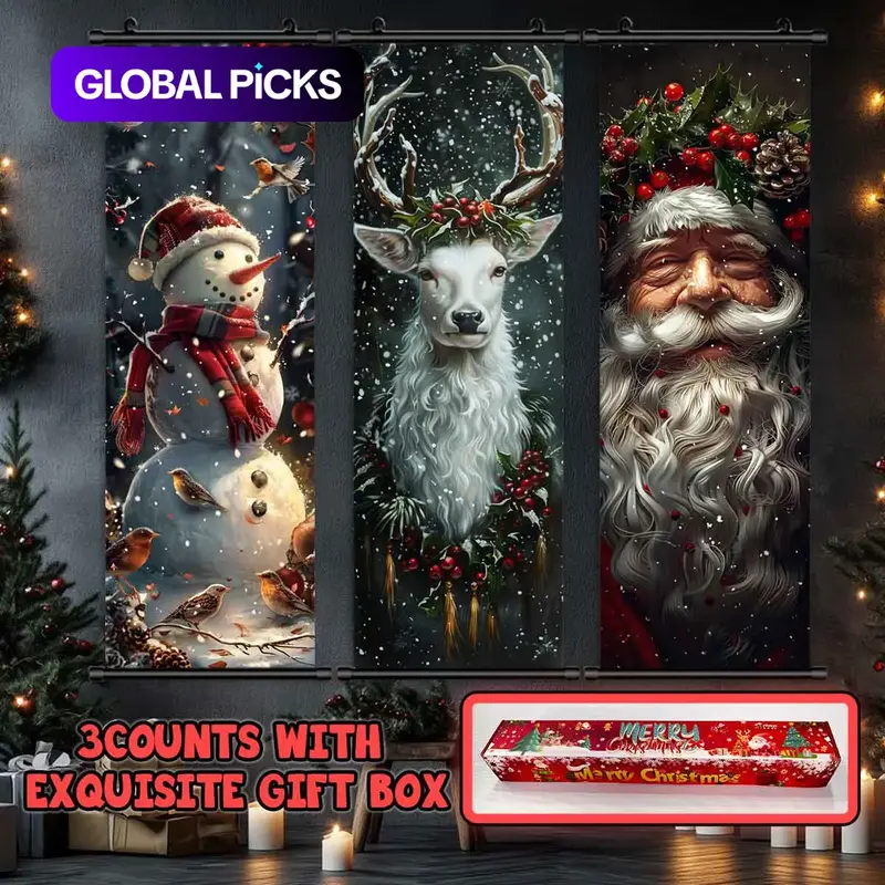 3-Piece Christmas Wall Art Set, Cute Snowman & Santa Claus Posters, Modern Home Decor, Waterproof HD Prints, Canvas Pictures, Gift Box Included #GLOBAL PICKS
