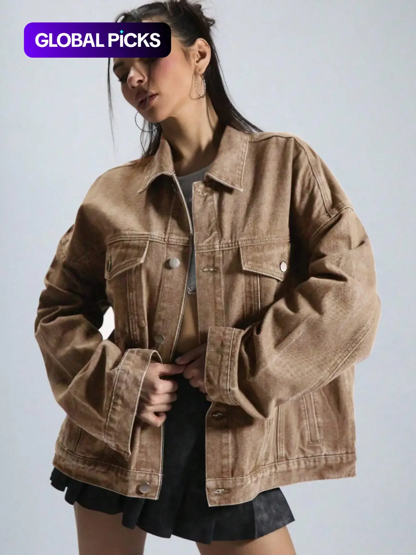 【Black Friday】Women's Basic Button Front Drop Shoulder Denim Jacket, Casual Long Sleeve Collared Outerwear with Pockets, Aesthetic Fashionable Womenswear for Daily Wear #GLOBAL PICKS