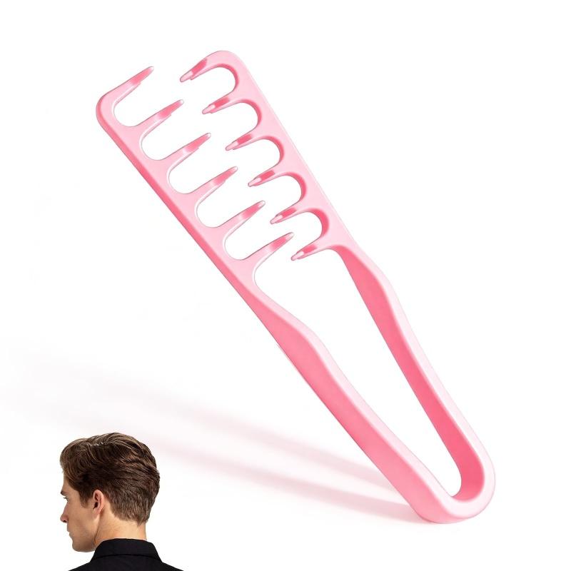 3 Texture Combs, unisex voluminous texture styling combs, wide-tooth textured styling tools, create volume and parting for bangs, ABS plastic textured handle, black + gray + pink