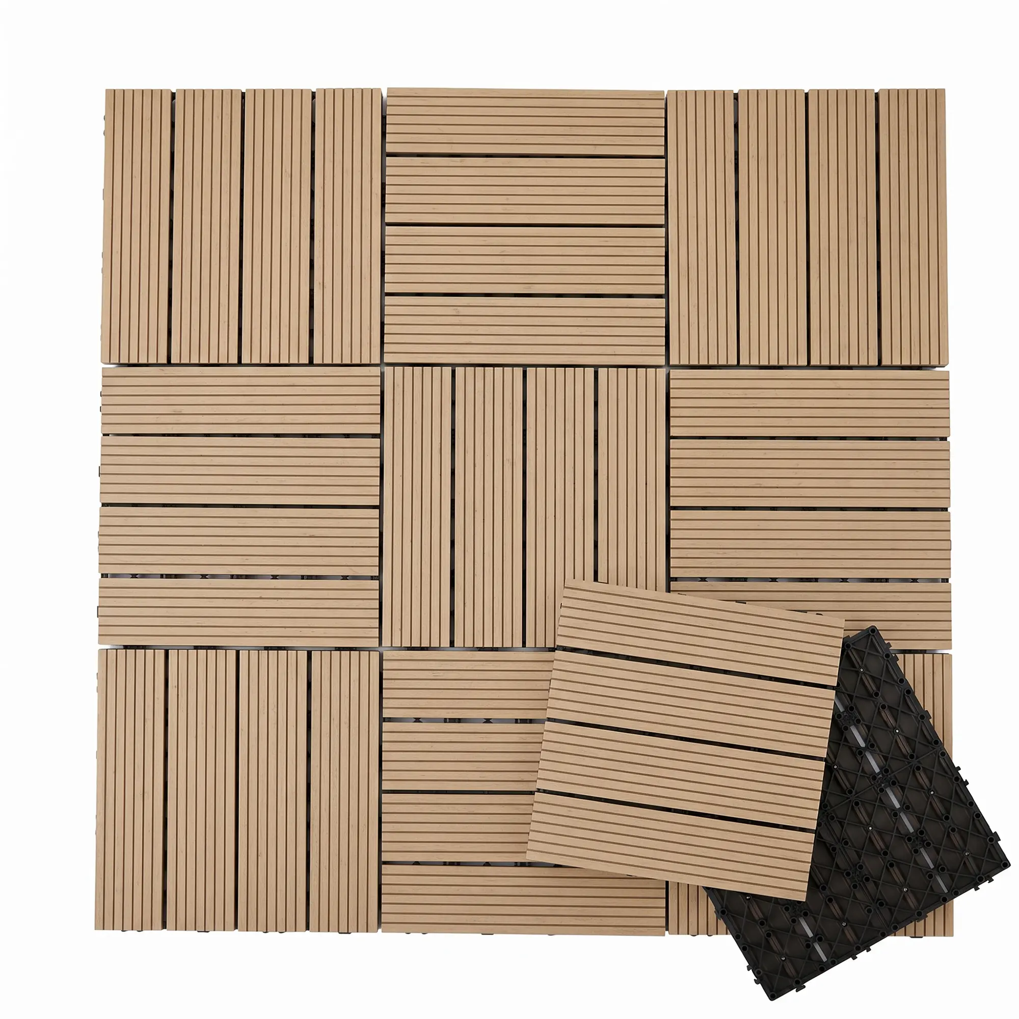10-Pack Interlocking Deck Tiles - 12"x12" Waterproof Wood-Grain Outdoor Flooring, Snap-Lock Install DIY Flooring for Balcony Patio Use