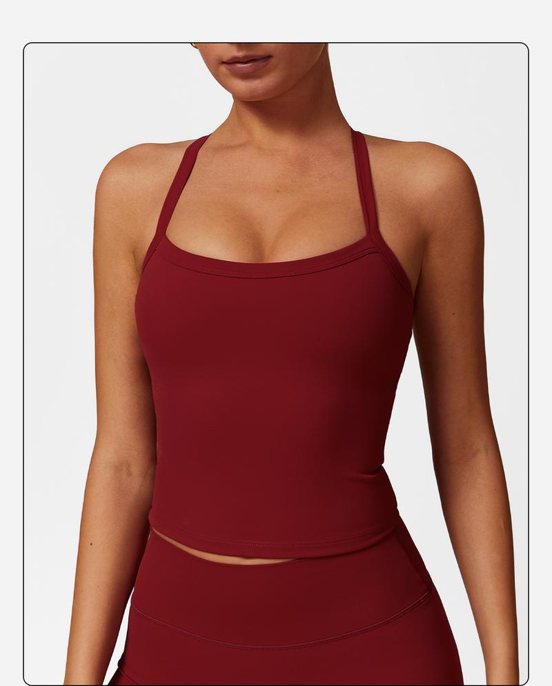 MFVIM  Women's solid color camisole sports undershirt, high elasticity breathable and comfortable self-padded sports undershirt, suitable for yoga gym workout, women's indoor and outdoor sportswear Cherry-Red Valentine's Tops women Casual Womenswear Basic