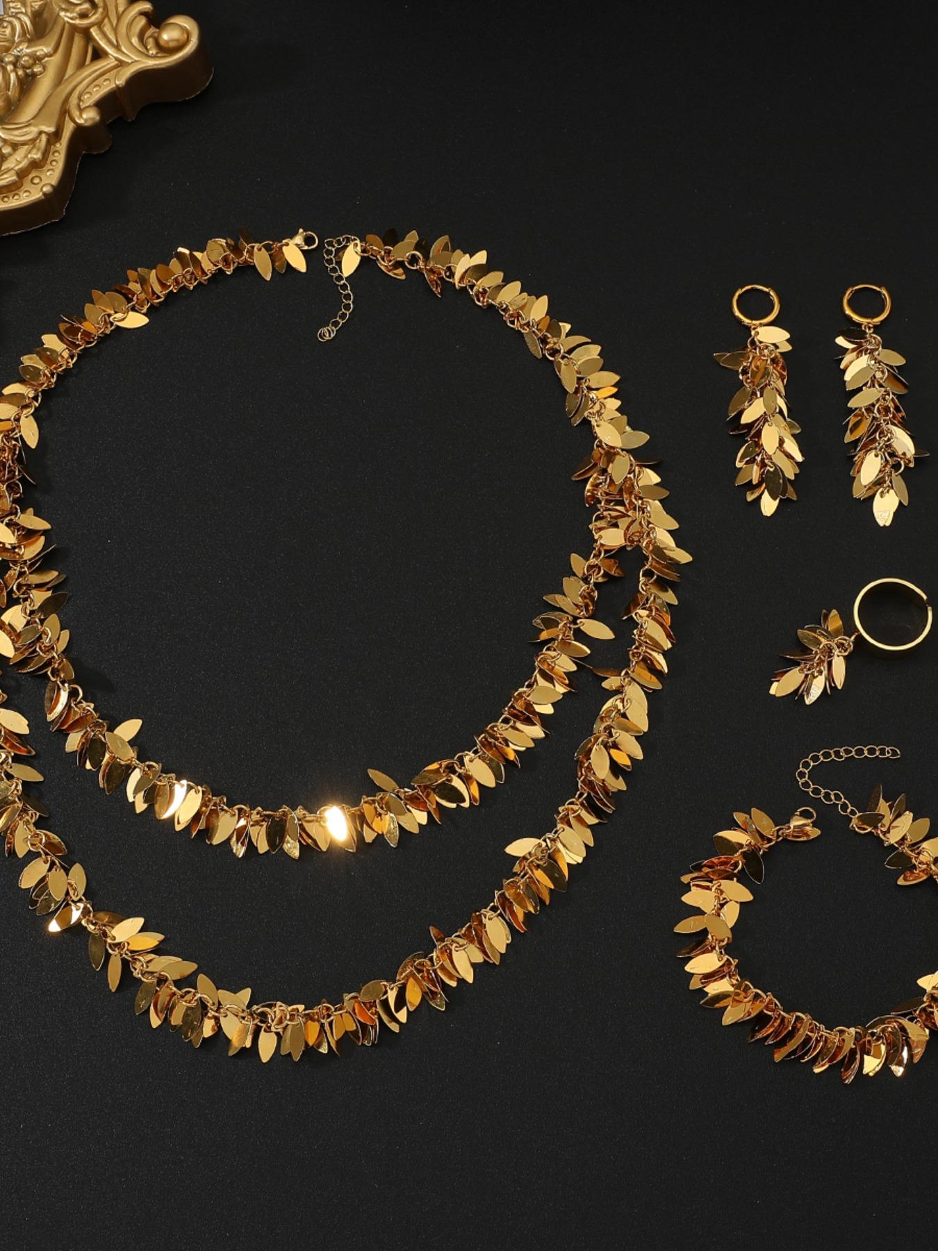 5pcs/set Square Fringe Stainless Steel Jewelry Set, Necklace, Earrings, Bracelet, Ring, Party Wedding Gift