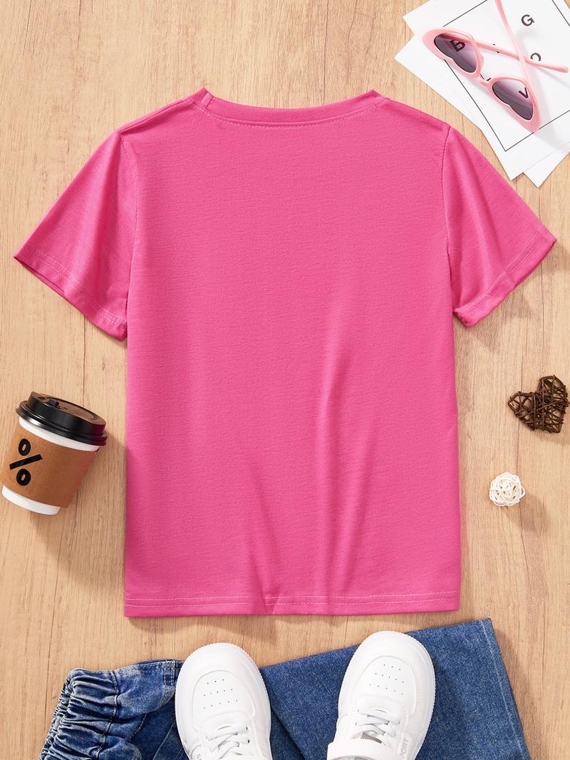 Girls' Kpop Print 2-Piece Set, Casual Sporty Short Sleeve Top & Bell Bottom Pants, Comfortable Elastic Waist, Spring Summer