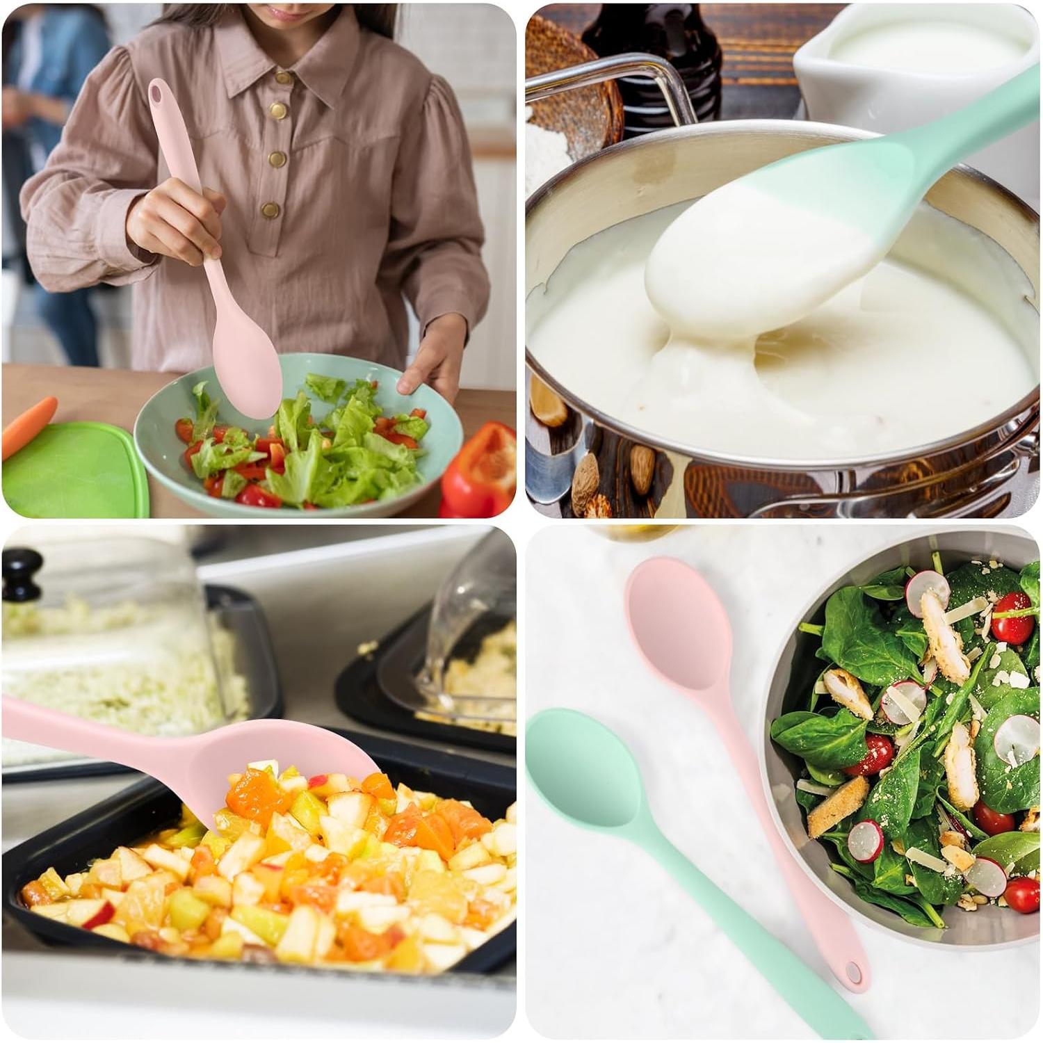 Mixing Spoons 2-Pack, 10.8" Large High Heat Resistant Nonstick Cooking spoon for Stirring, Mixing and Serving, Green &  Rubber Spoon.