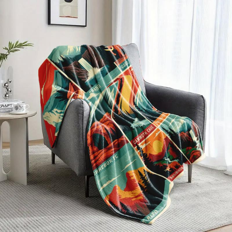 Vintage National Park Blanket Mammoth Cave Yosemite Grand Canyon Glacier Mountains Landscape Nature Print Cozy Throw for Outdoor Camping Hiking Adventure Lovers Perfect Christmas Thanksgiving Birthday Gift for Nature Enthusiasts and Travel Fans