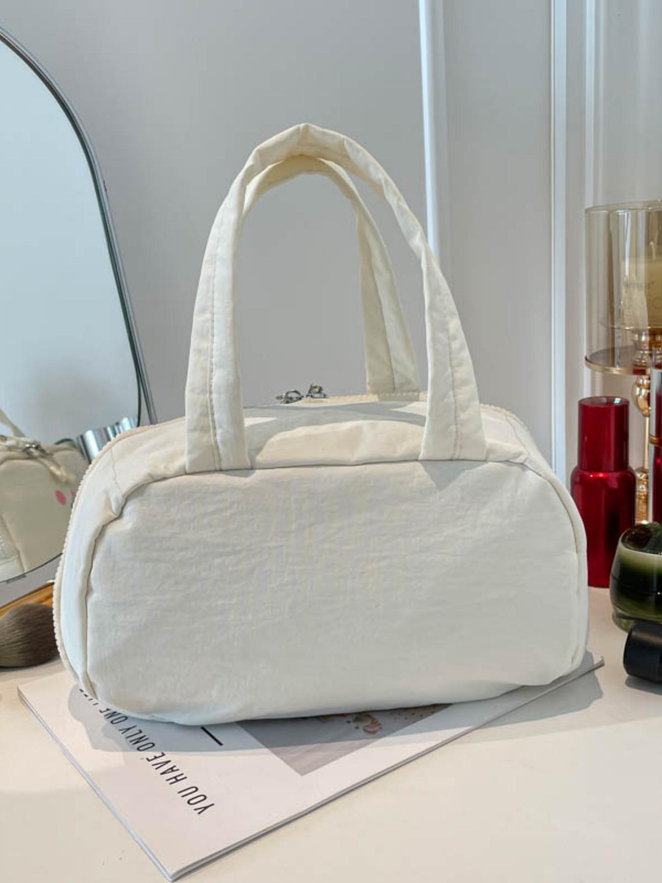 Cute Astronaut Print Multi-Compartment Makeup Bag, Waterproof Nylon Material, Travel Portable Cosmetic Organizer, Handbag with Multiple Pockets