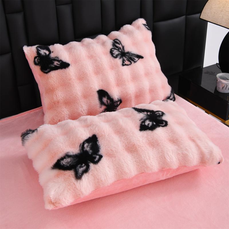 Luxury Faux Rabbit Fur Leopard & Butterfly 3 Piece Bedding Set, Ultra Soft Warm All-Season Duvet Cover with Zipper Closure + 2 Pillowcases, Elegant Solid Color Design, Cozy Bedroom/Living Room/Dorm Bedding Décor, Perfect Gift, Soft Bedding Sets
