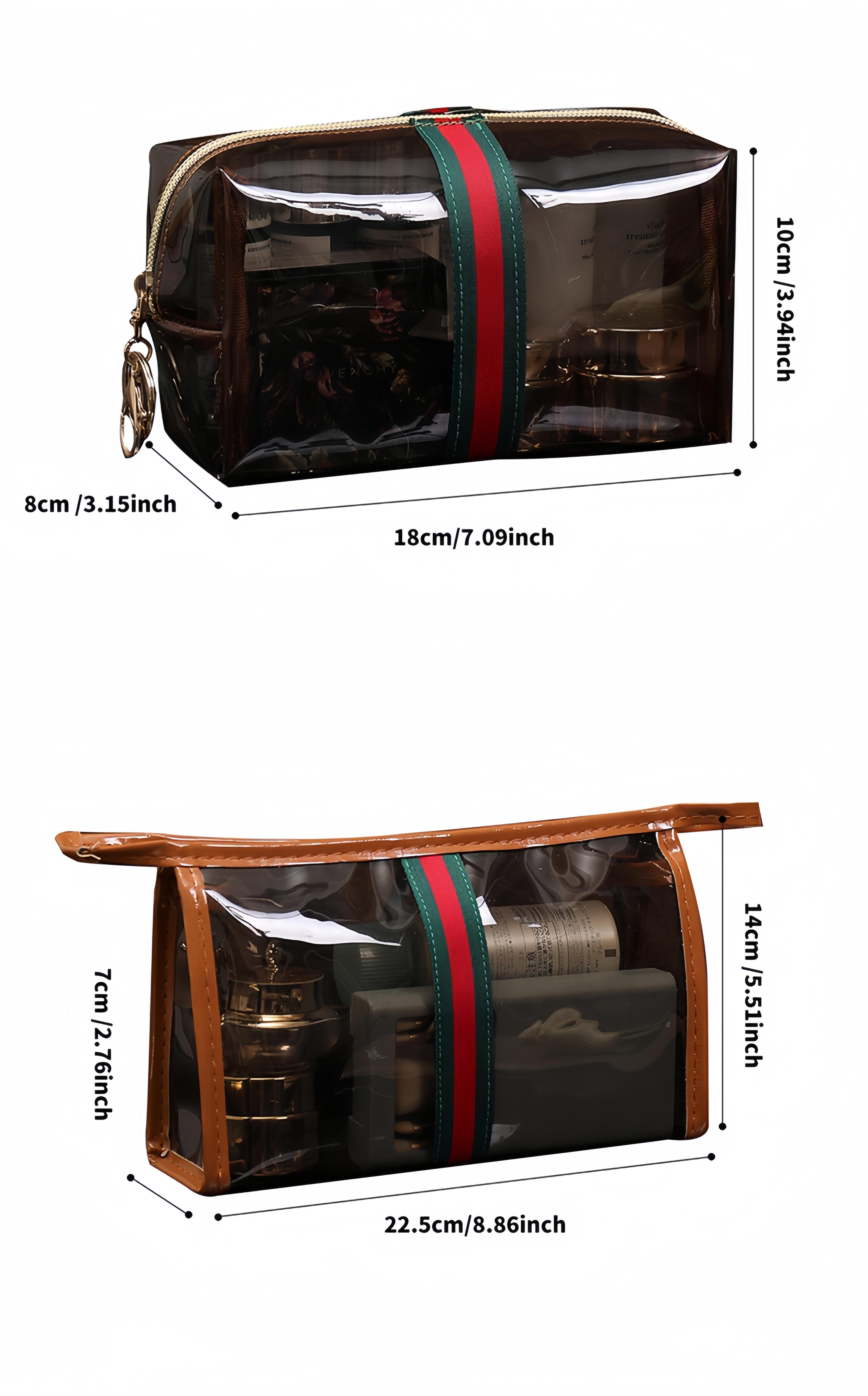 3PCS New Retro Vintage Vanity Bag, Large Capacity Makeup Organizer for Women, Ladies Travle Storage Case, Waterproof Transparent Toiletry Bag, Portable Skincare Storage Case (Brown)