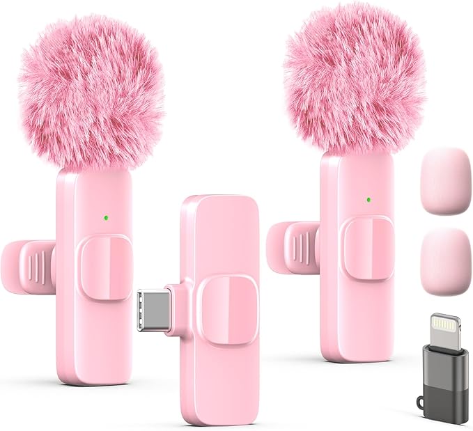 Pink Wireless Lav Microphone for iPhone & Android - Mini Clip-On Mic with Noise Cancellation, 65ft Range, 8H Battery, USB-C/Lightning - for TikTok, YouTube, Podcast, Live Streaming Pink Wireless Lav Microphone for iPhone & Android - Mini Clip-On Mic with Noise Cancellation, 65ft Range, 8H Battery, USB-C/Lightning - for TikTok, YouTube, Podcast, Live Streaming