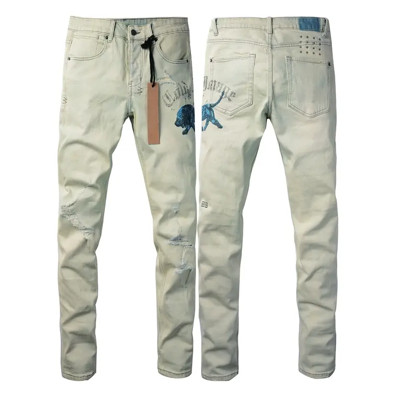 Men's Vintage School-Style Washed Distressed Ripped Slim Fit Casual Comfy Denim Trousers - Stretch, High-Quality, Below Knee Leisure Jeans with Pocket, All Season