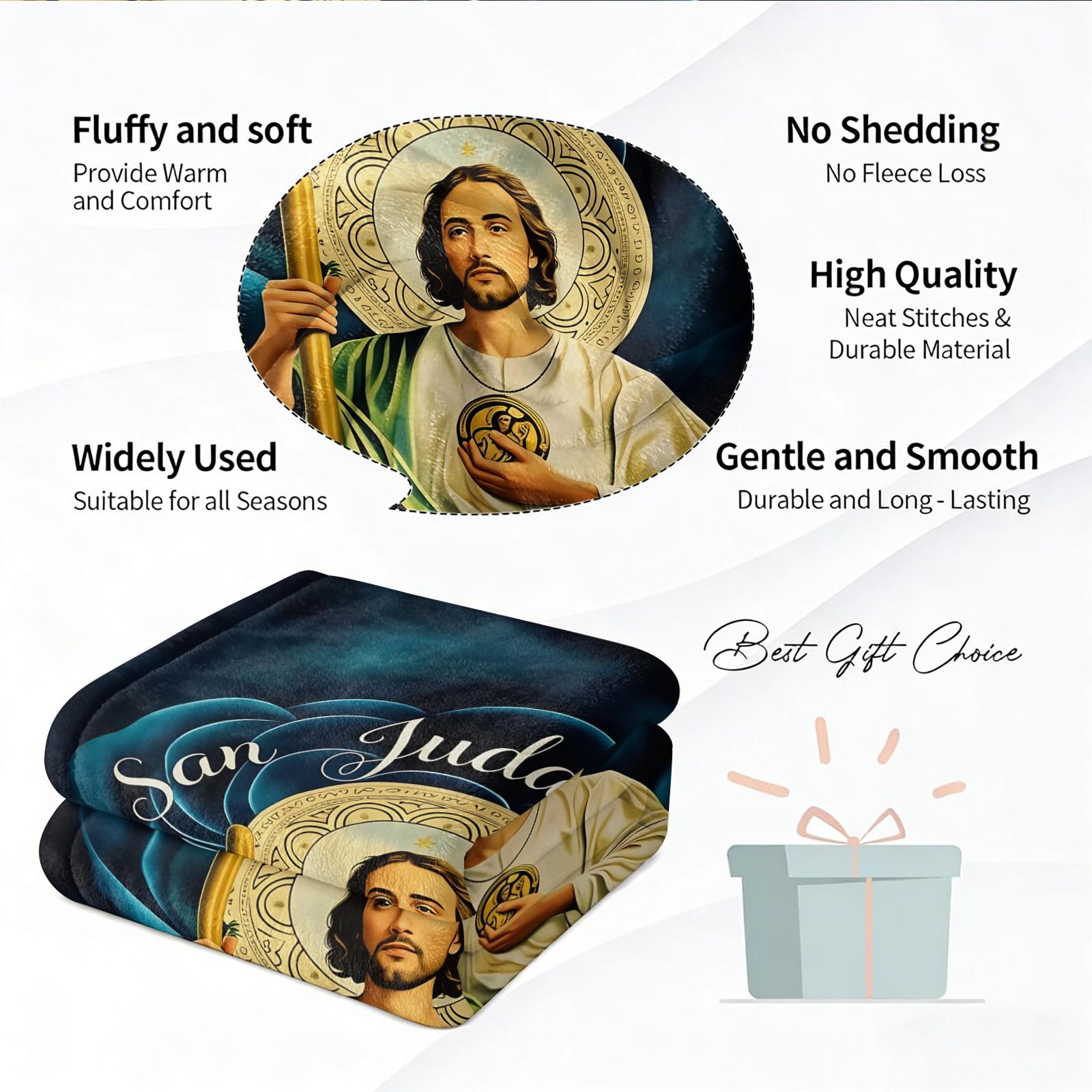 San Judas Tadeo Print Flannel Throw Blanket, Soft Warm Cozy Fleece Blanket for Couch Bed Sofa, Religious Saint Jude Decorative Blanket, All Season Plush Blanket, Perfect Gift Blanket for Home, Travel, Nap, All Ages