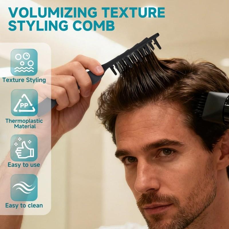 3 Texture Combs, unisex voluminous texture styling combs, wide-tooth textured styling tools, create volume and parting for bangs, ABS plastic textured handle, black + gray + pink