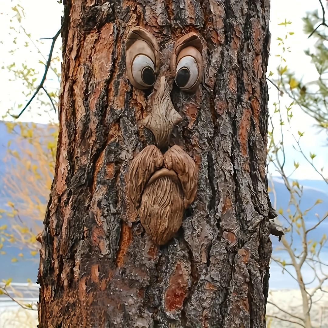 Funny Tree Face Decoration 3D Weird Old Man Tree Hug Sculpture, Outdoor Garden Art Ornament, Waterproof Resin Tree Hanging Decor