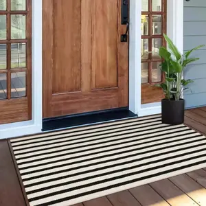 Machine Washable Welcome Mat - Black & White Striped Polyester Fiber Doormat, Washable Floor Mat for Indoor/Outdoor Use, Suitable for Entryway, Kitchen, Balcony, Garden & Multi-Room Decor, Home Decor Rug, Decorative Rug #GLOBAL PICKS