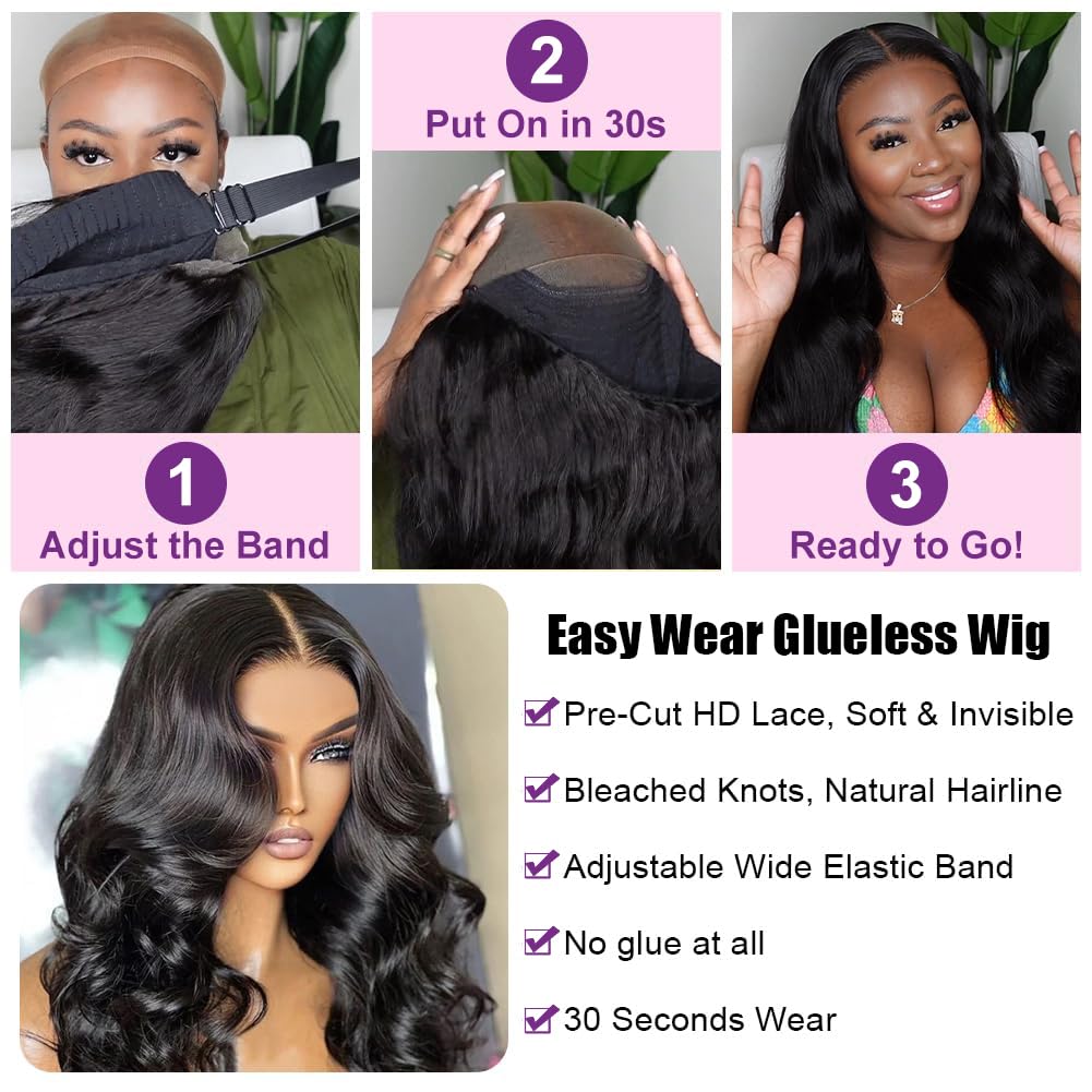 6x4 Body Wave Glueless Wig Human Hair Pre Plucked Pre Cut Glueless Lace Front Wig Ready to Wear 4x6 Body Wave Closure Wig Human Hair 180% Density Human Hair Wigs TikTokShopBlackFriday