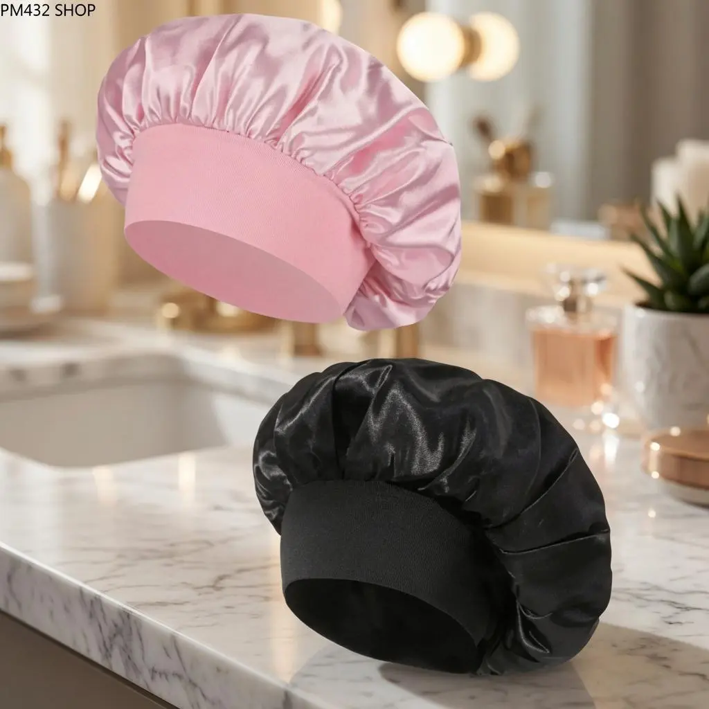 Women's 4-Pack Satin Sleep Caps - High Elastic Wide-Brim Hair Caps, Soft Charmeuse Silk Headwear, Premium Haircare Accessories for Curly Hair