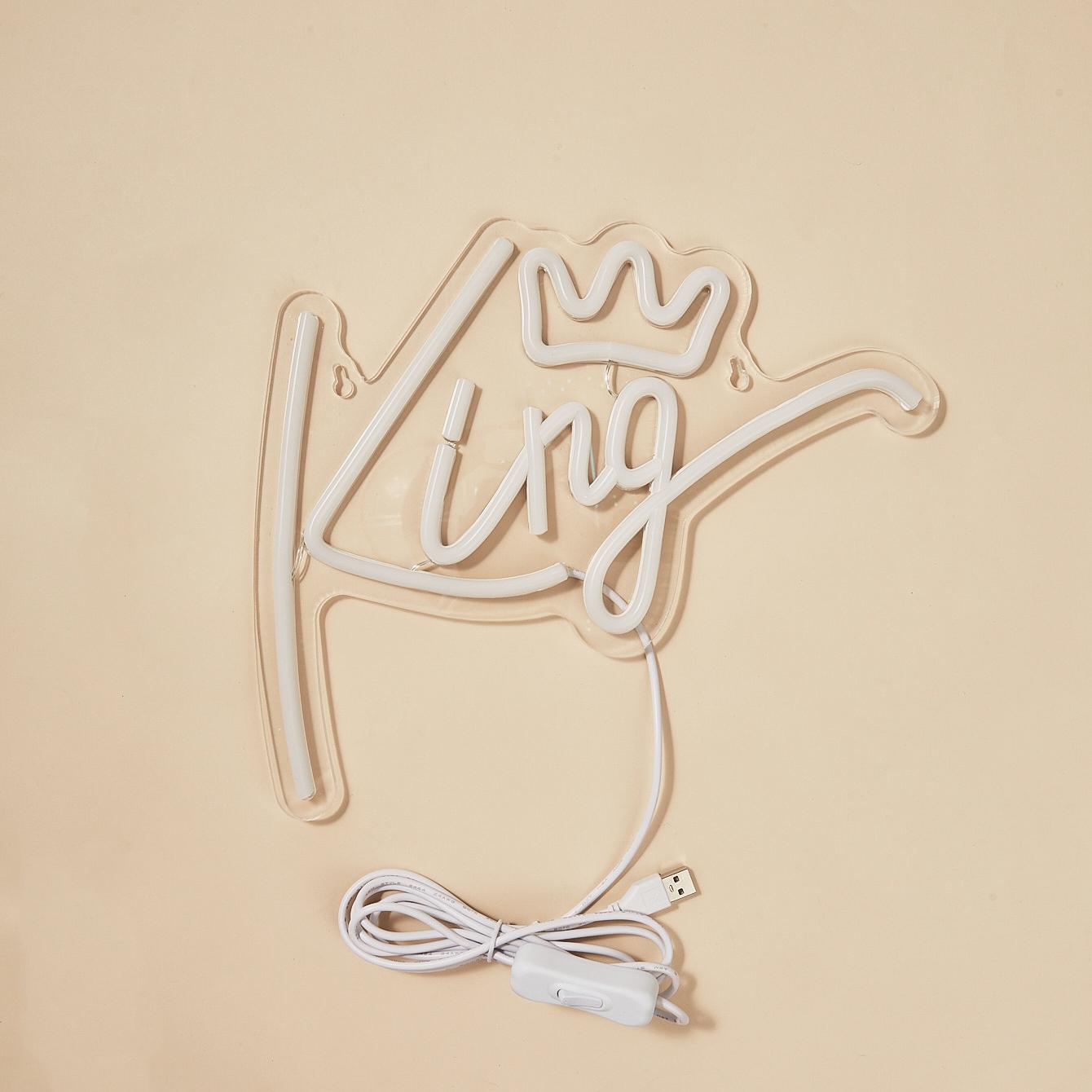 Creative King Letter Design LED Neon Light, Led Wall Light, Led Mood Light, USB Powered Neon Sign, Ambient For Party Decor, Cool Bedroom Accessories, Summer Decor