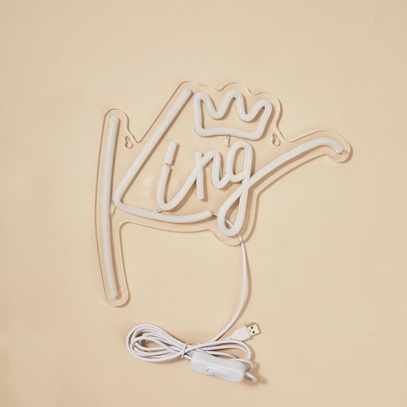 Creative King Letter Design LED Neon Light, Led Wall Light, USB Powered Neon Sign, Ambient For Party Decor, Cool Bedroom Accessories, Summer Decor