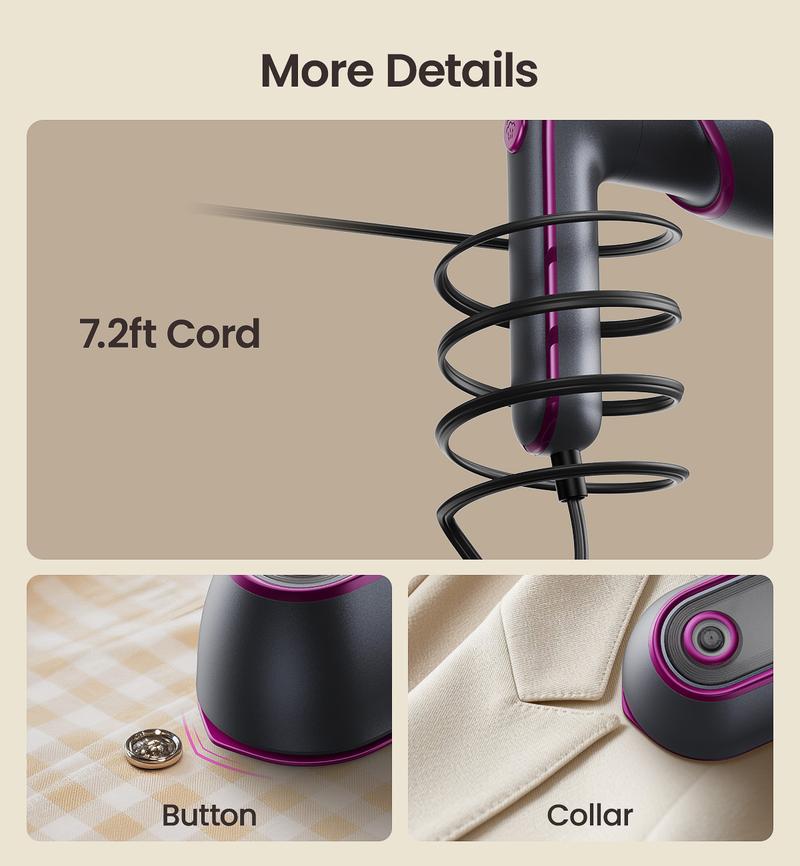 Jack&Rose Newest 2-in-1 Steam Iron & Clothes Steamer - Handheld Portable Garment Wrinkle Remover, Fast Heat-Up, Large Soleplate, 150ml Water Tank - Lightweight for Home, Travel, and Office Use