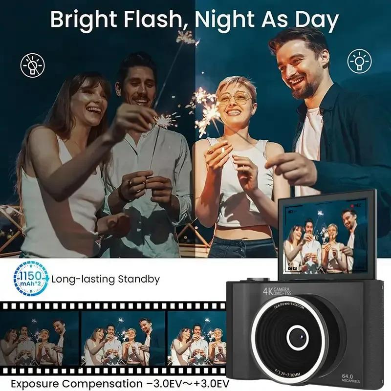 Digital Camera for Photography with Fill Light, 4K Vlogging Camera, 16X Digital Zoom Compact Cameras, 48MP Vlogging Camera with 32GB Card, Point and Shoot Digital Cameras
