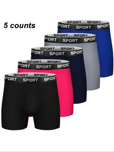 Men's Solid Color / Letter Tape Stretchy Boxer Briefs, Casual Comfy Slim Fit Breathable Moisture Absorption Opening Crotch Underwear for Daily Wear, Mens Underwear for All Seasons, Undergarments, Athleisure Menswear, Underwear Boxer Briefs