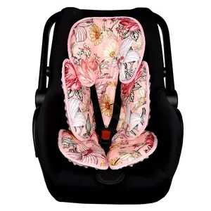 CarSeat Insert, Pink Infant Car Seat Head Body Support Pillow, 2-in-1 Reversible, Soft Cushion for Stroller, Swing, Bouncer,Flowers