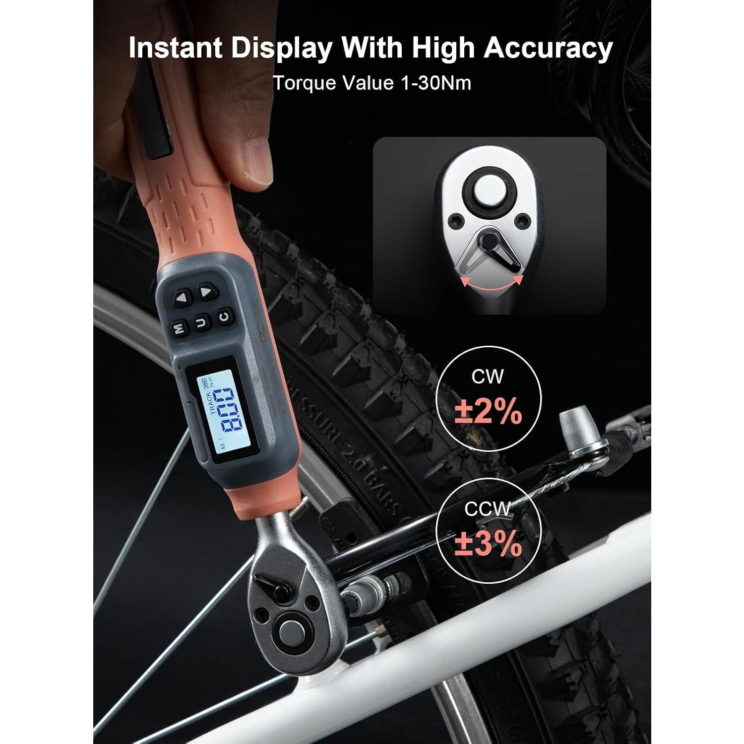 Digital Torque Wrench, 1/4'' Drive, 1.1-22.1 Ft-lbs/1.5-30 Nm Ft-lbs/Nm Inch-Pound Tool with Buzzer & LED, Set with Bits & Sockets for Gunsmithing