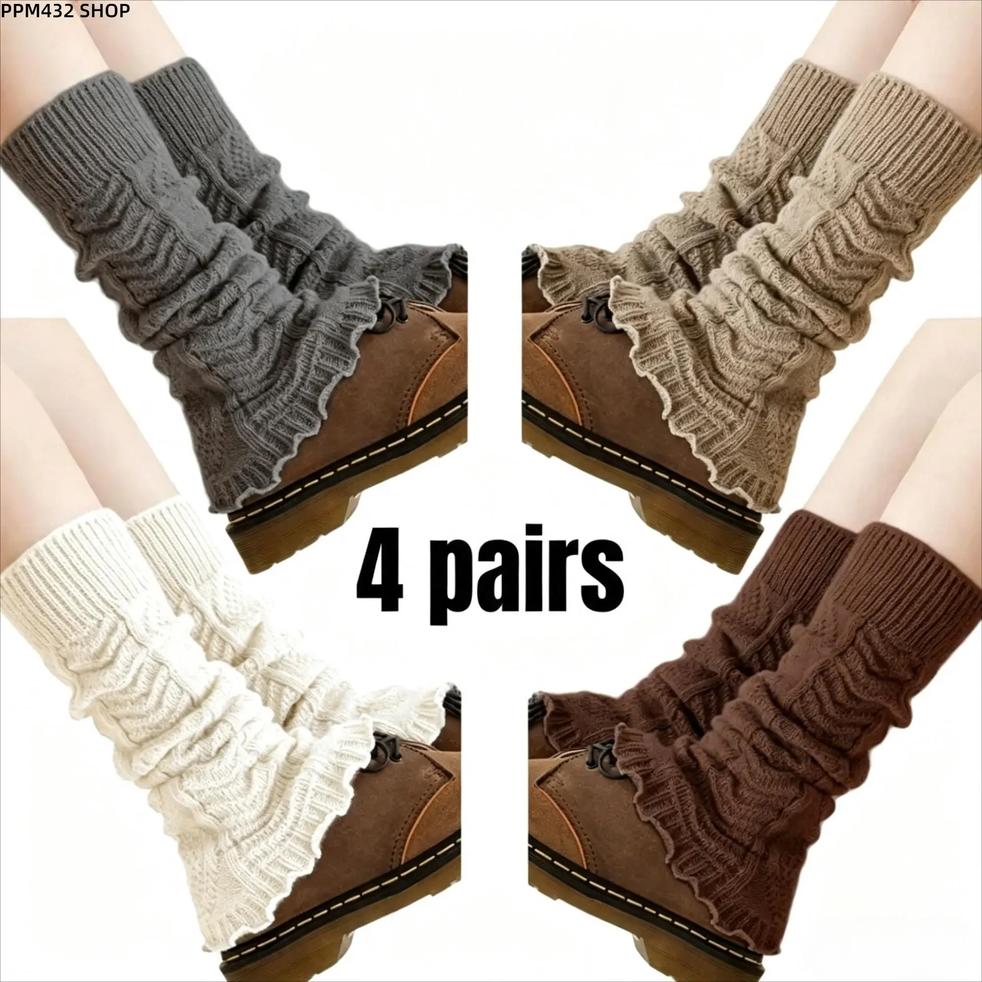 4Pairs Women's Cable Knit Boot Socks, Elegant Crochet Leg Warmers with Minimalist Stitch Design, Cozy Fall Winter Fashion Accessories for Women, Warm Boot Cuff Socks for Casual Outfits and Daily Wear