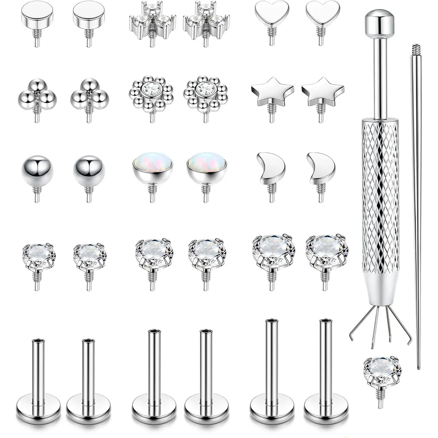 FIASASO 16G 18G Flat Back Stud Earrings for Women - Hypoallergenic Surgical Steel Internal Thread Stud Piercing Jewelry for Tragus Helix Cartilage Conch Nose 6MM 8MM 10MM Lip Labret Medusa Piercing