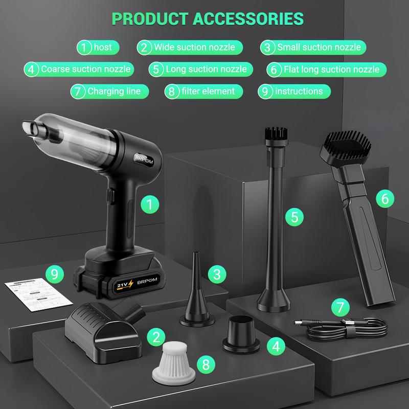 BRPOM Car Vacuum Portable Cordless, 25000PA High Power Suction & Blower, Wireless Handheld Vacuum Cleaner for Car, Home, Office, Pet