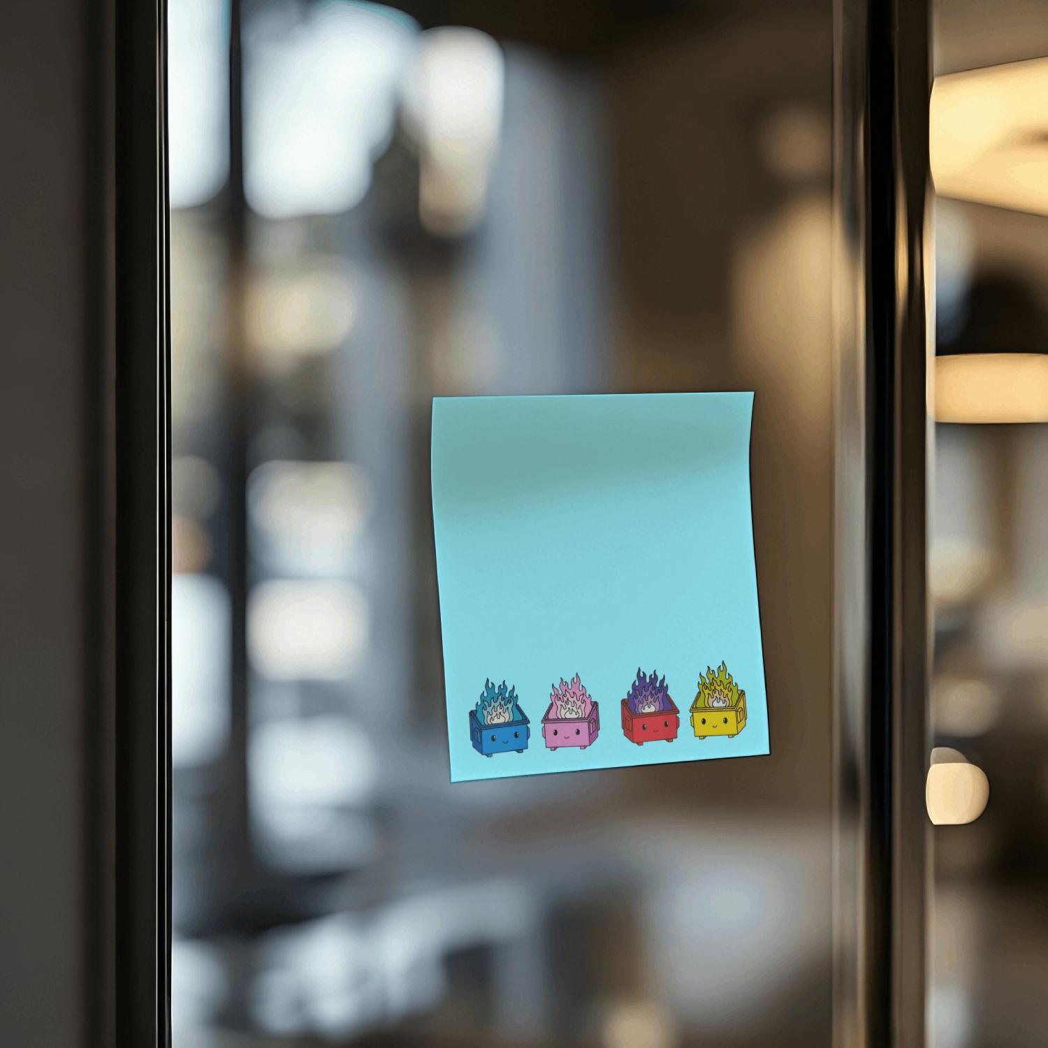 Dumpster Fire Sticky Note, 4 Counts/set Cartoon Sticky Note, Adhesive Note Pad for School Office Home Supplies Students Teachers Gift