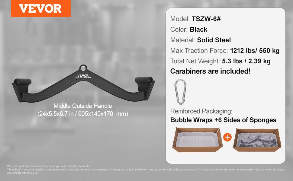 VEVOR LAT Pulldown Attachment, Cable Machine Rowing V-bar Attachment, Tricep Pull Down Bar, Back Strength Training Rubber Coated Handle Grip, Bicep Curl Tricep Lat Pulldown Bar for Home Gym Fitness