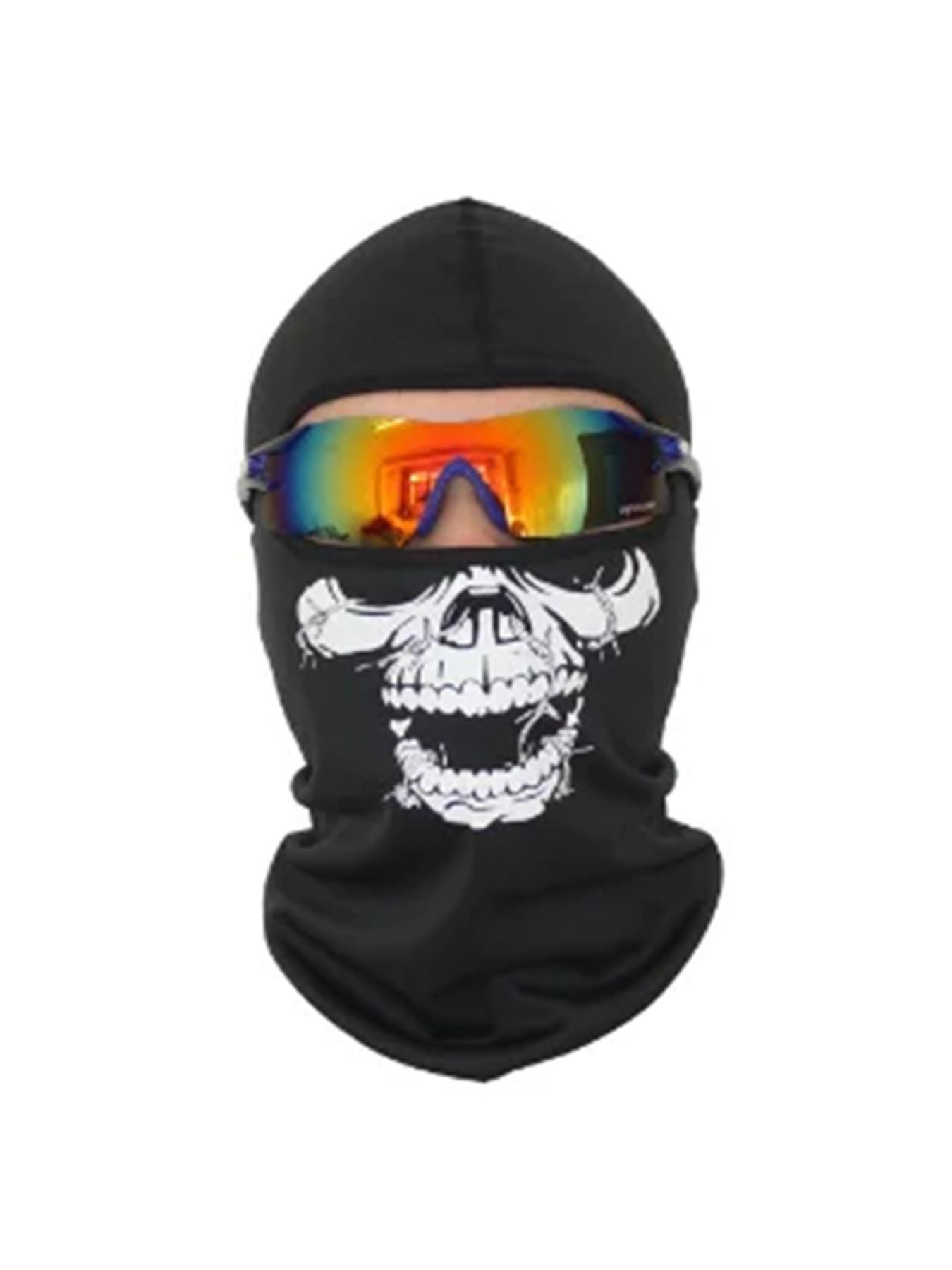 Halloween Spooky Skull Print Balaclava Costume, Ghost Full Face Motorcycle Mask, Outdoor Riding Men's Hat, Ski Cap, Role Play Gear, Party Accessory, Themed Headwear, Mask Cosplay