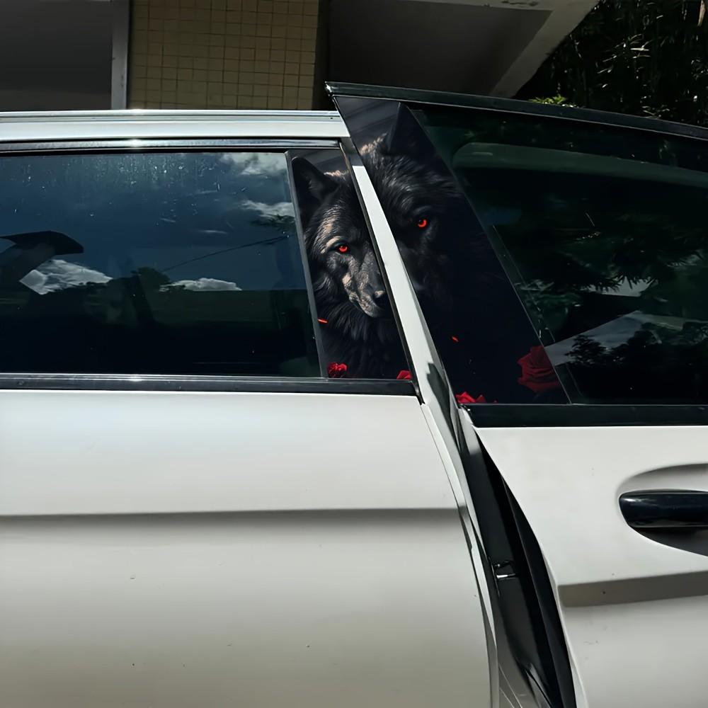 Edgy Tough Guy B Pillar Decal - Black Wolf Rose Red Eyes 3D Realistic Universal Window Pillar Modification Sticker