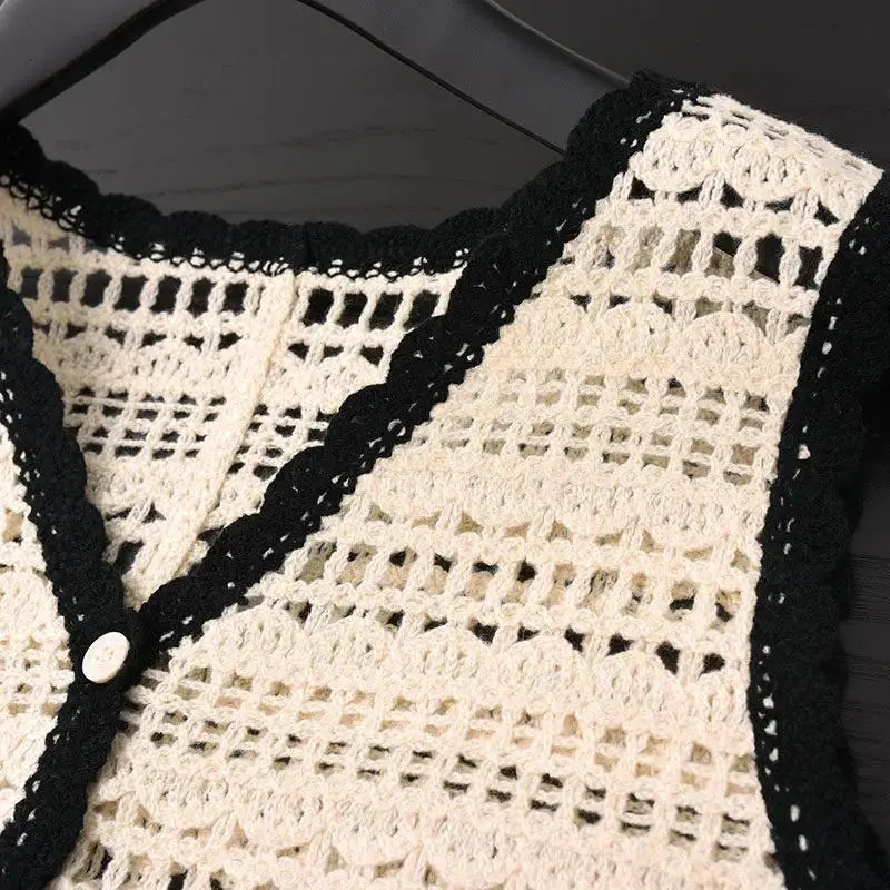 Granny Square Crochet Vest Top Women Sheer Openwork Button Front Sleeveless Waistcoat Teengirl Summer Boho Vacation Beach Outfit