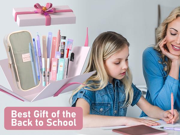 Nicpro 50 Pack Aesthetic School Supplies with Pen Case, 5 Quick Dry Retractable Black Ink Pens, 12 Pastel Highlighters, 6 Pastel Mechanical Pencil Set 0.5 & 0.7 & 0.9 & 2.0 mm for Students Stationary