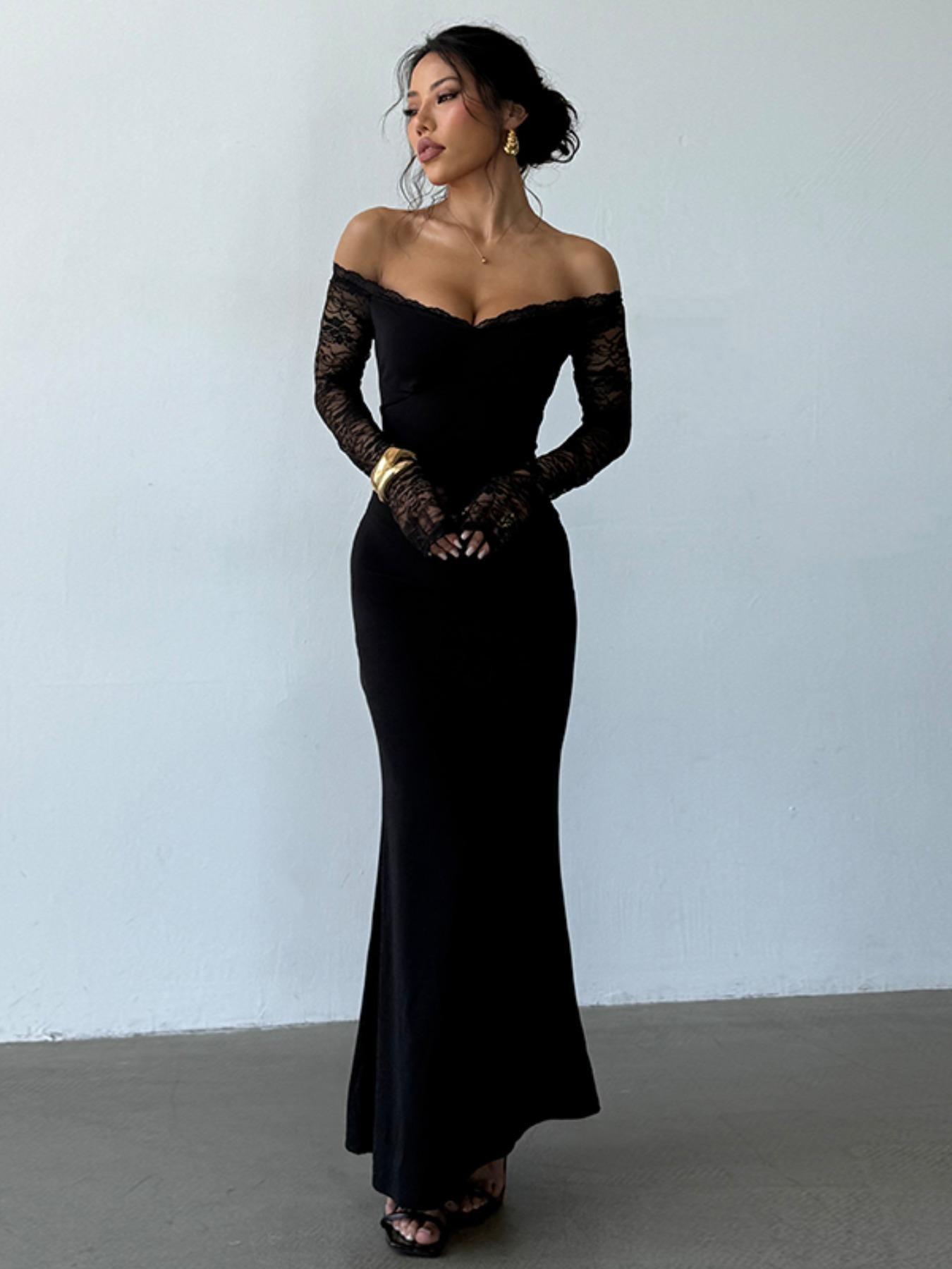 One Shoulder Lace Trim Dress, Elegant Spaghetti Strap Design, Perfect for Party, Casual & Formal Wear, Stylish Women's Clothing