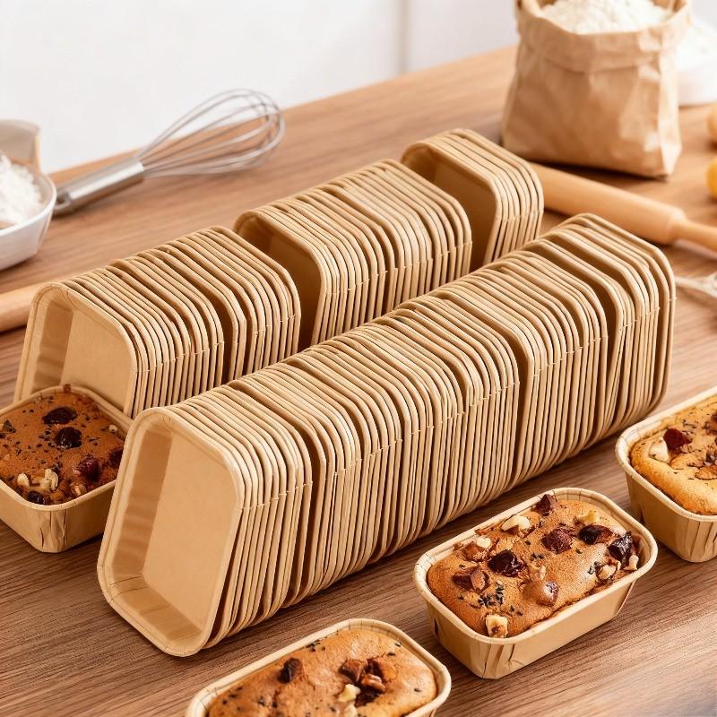 50 Oil-Proof Baking Cups Rectangular Mini Size Anti-Leak Grooved Edges Stackable for Bread Cupcakes Desserts Food Grade Safe Baking Accessories
