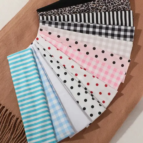 12pcs Women's Headbands, Polka Dot Striped Leopard Plaid Solid Color, Elegant Sports Hair Bands for Daily Commute, Yoga, Travel Accessories