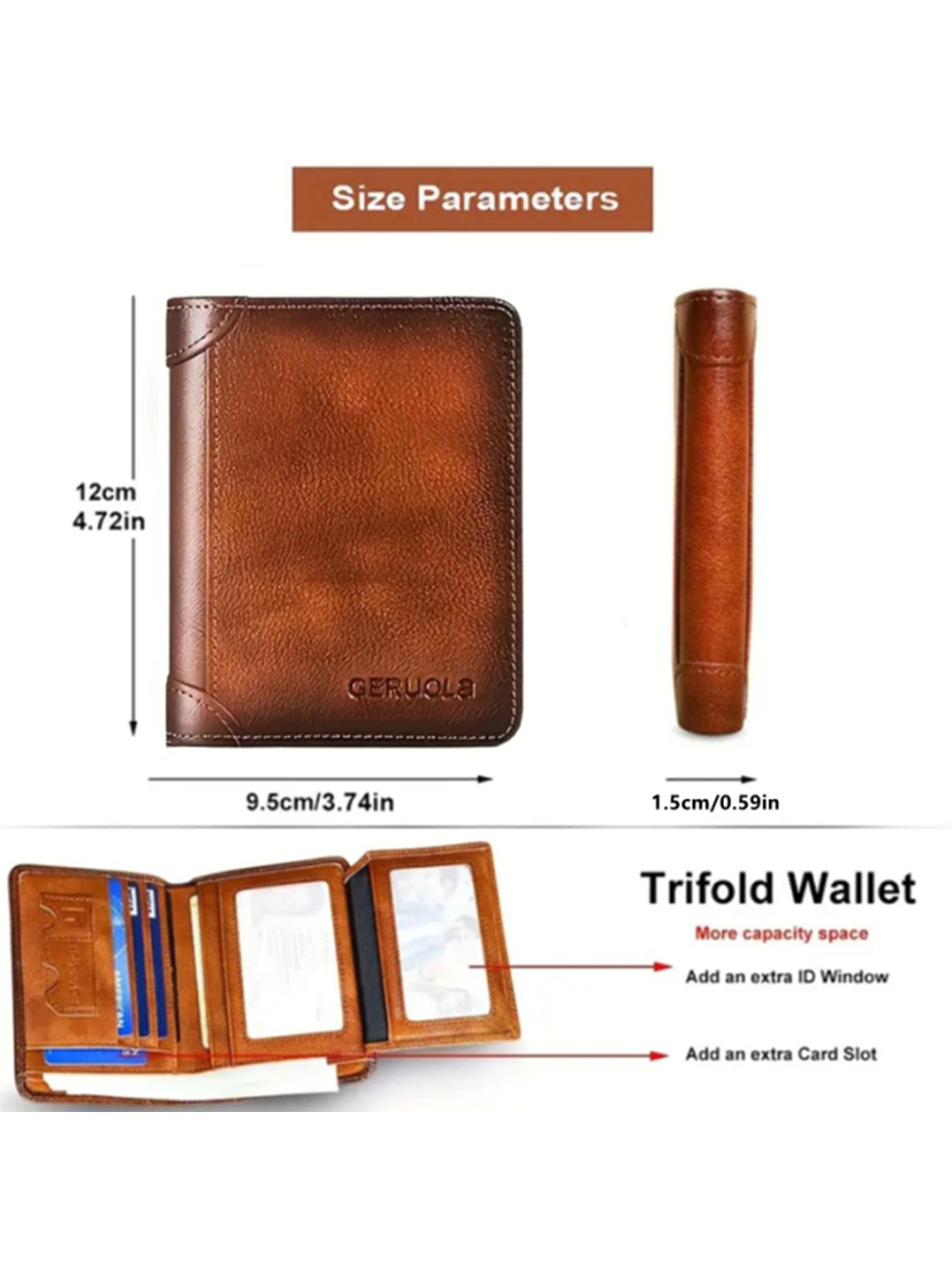 Men's Genuine Leather Business Style Bifold Leather Wallet Business Minimalist Wallet RFID Blocking Ultra-Thin Top Layer Cowhide Short Multifunctional ID Credit Card Holder Christmas Gift Business Wallets