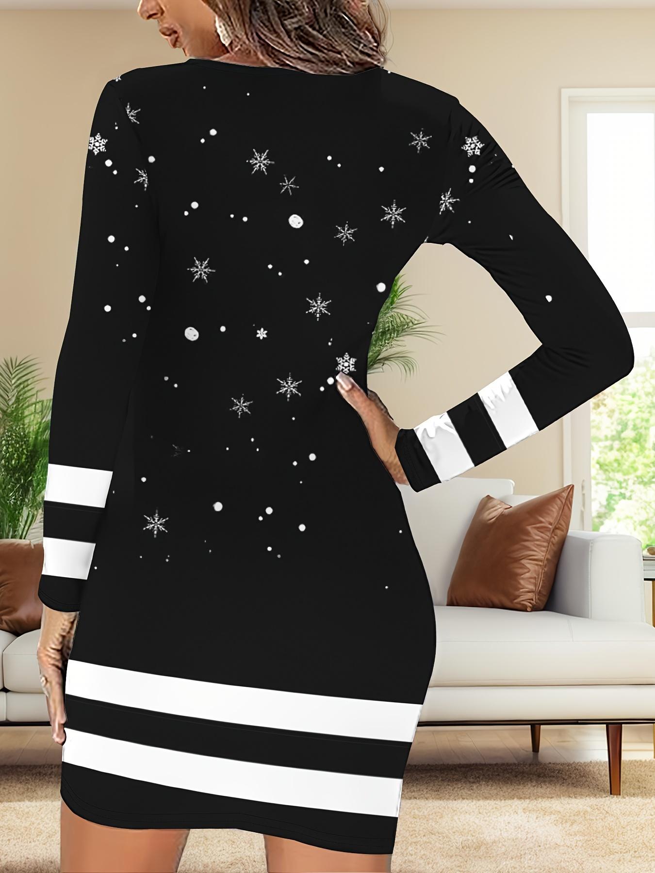 Women's 3D Snowman Print Bodycon Dress - Crew Neck, Long Sleeve, Mid Elasticity Polyester Blend, Christmas Holiday Dancewear, Machine Washable, Standard Size