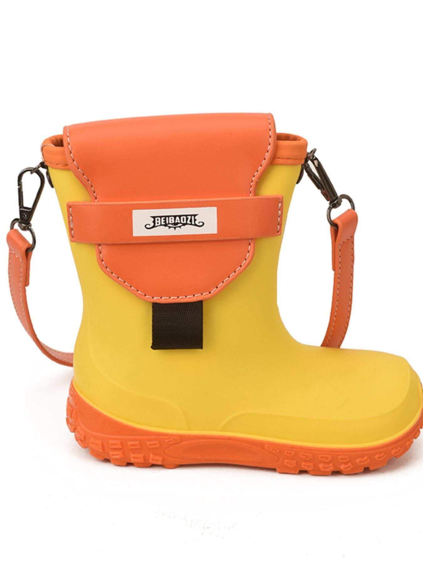 Unique Street Style Rain Boot Design, Playful Twist, Colorblock Pattern, Adjustable Shoulder Strap, Suitable for Sweet Girls & Cool Guys, High-End Look