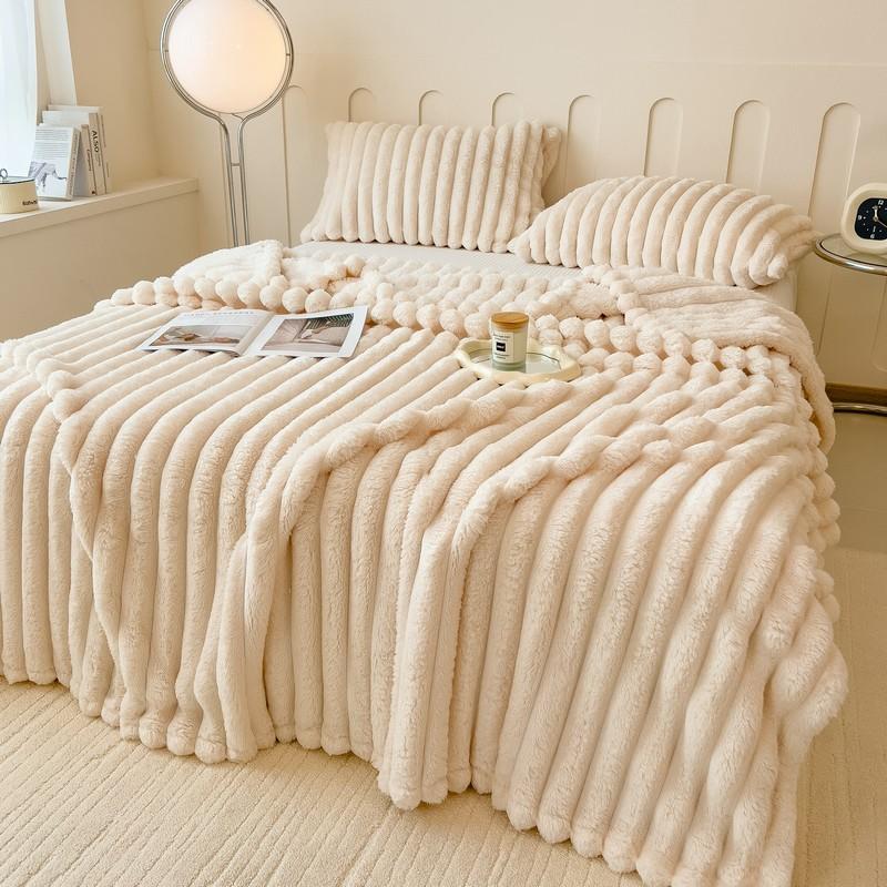 Luxurious Reversible Rabbit Fur Throw Blanket, Soft and Comfortable, Ideal for Home, Office, and Outdoor Use, Single Piece