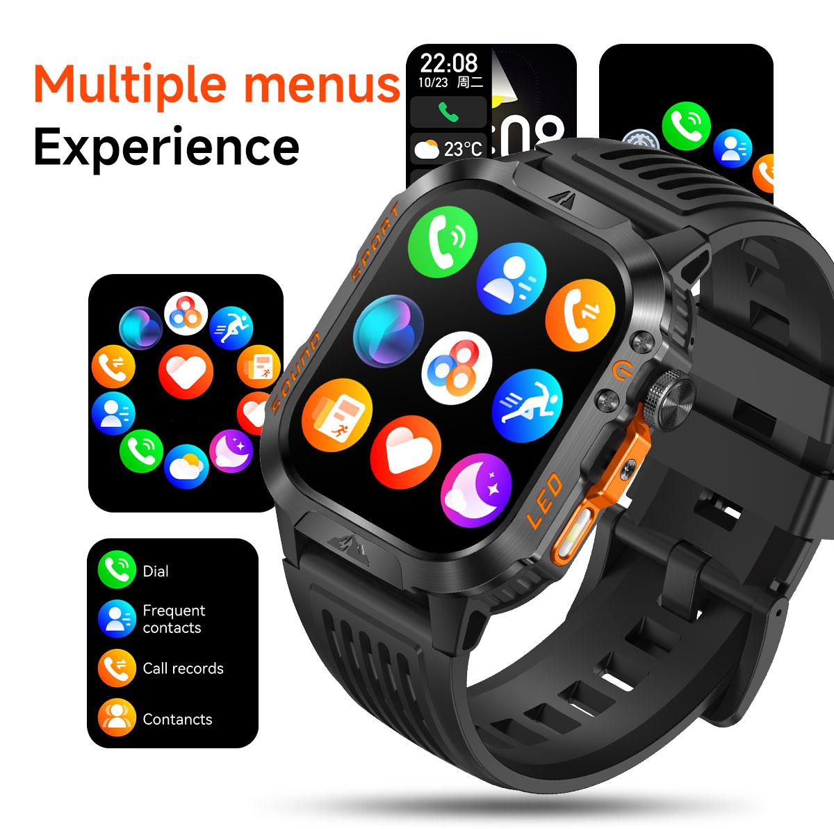 HT46 Outdoor Smart Watch Bluetooth Calling Heart Rate Sleep Blood Oxygen Monitor LED Light for Cycling Hiking Camping