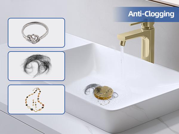 Hibbent All Metal Upgraded Bathroom Sink Stopper, Universal Pop Up Sink Drain Strainer, Brass Bullet Core Push Type Sink Stopper for 1.1''~2.3''' Basin, Anti Clogging Drain Filter