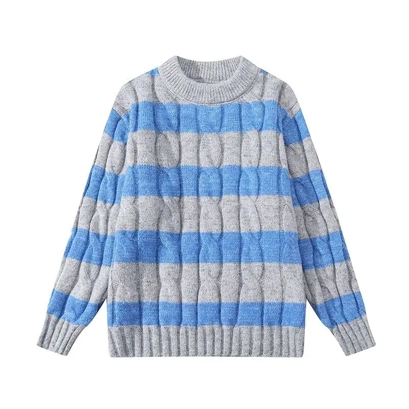 Men'S American Retro Round-Neck Sweater, Featuring A Contrasting Color Stripe Design, A Thickened Long-Sleeve Knitted Pullover For Everyday Casual Wear In Autumn And Winter, A Versatile College-Style Pullover Sweater #   Sohochic